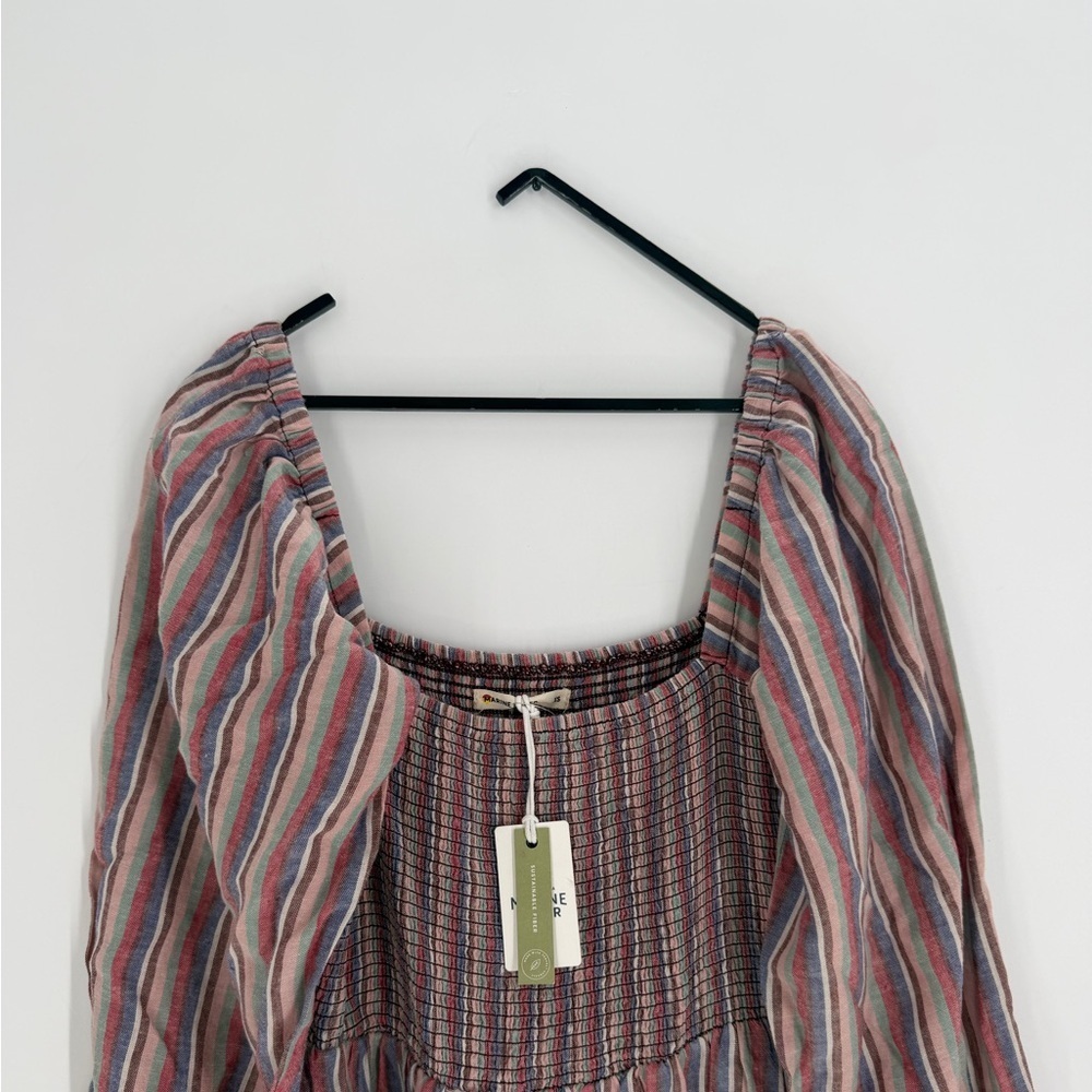 Marine Layer Ivy Smocked Striped Linen Blend Square Neck Smocked Maxi Dress